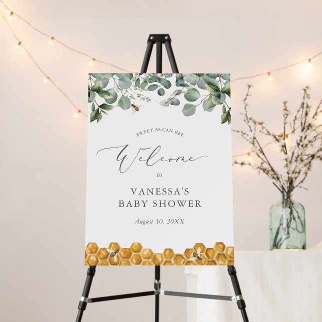 Sweet as Can Bee Greenery Baby Shower Welcome Sign (In Situ (Stand))