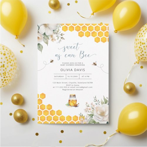 Sweet As Can Bee Honey Baby Shower Invitation
