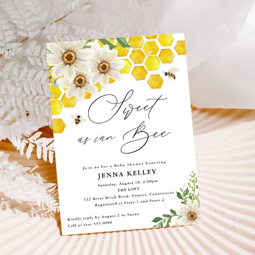 Sweet as Can Bee Honey Bee  Daisies Baby Shower Invitation