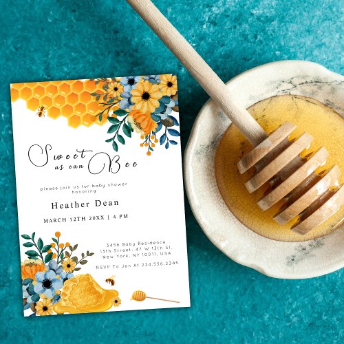 Sweet As Can Bee Honey Bee Floral Baby Shower  Invitation