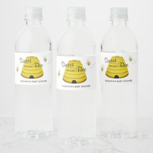 Sweet as can Bee Honey Bee Hive Baby Shower Water  Water Bottle Label