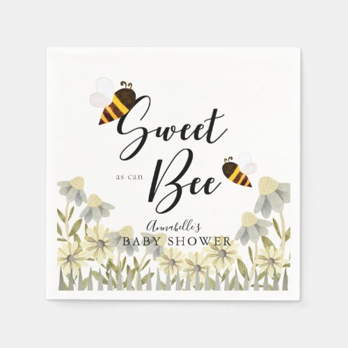 Sweet as can Bee Honey Bee White Baby Shower Napkins