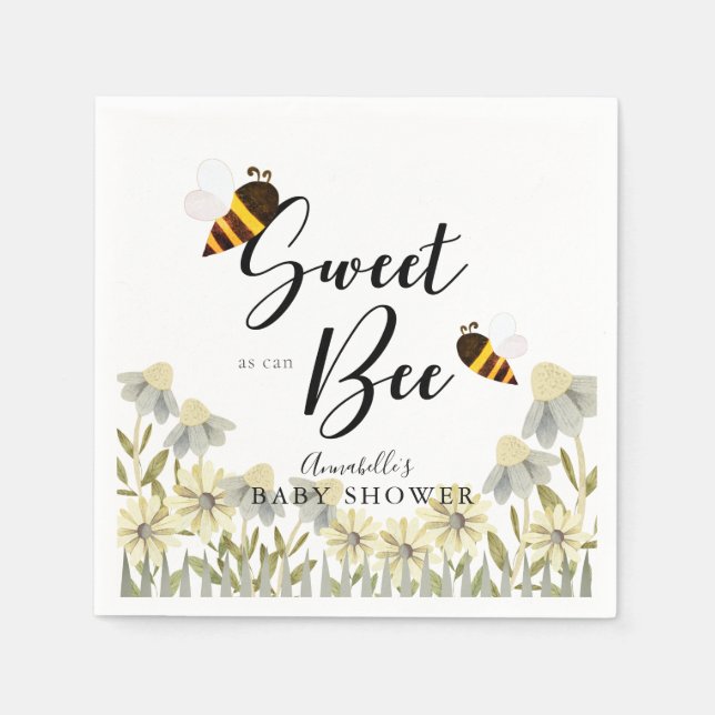 Sweet as can Bee Honey Bee White Baby Shower Napkins (Front)