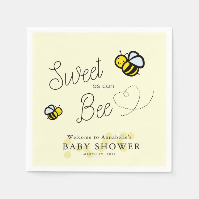 Sweet as can Bee Honey Bee Yellow Baby Shower Napkins (Front)