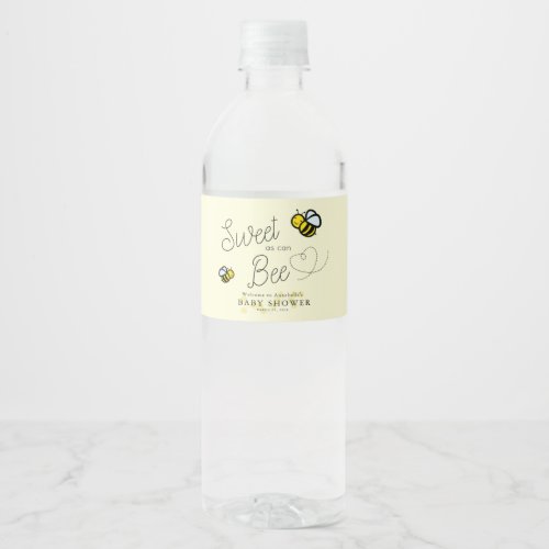 Sweet as can Bee Honey Bee Yellow Baby Shower Water Bottle Label