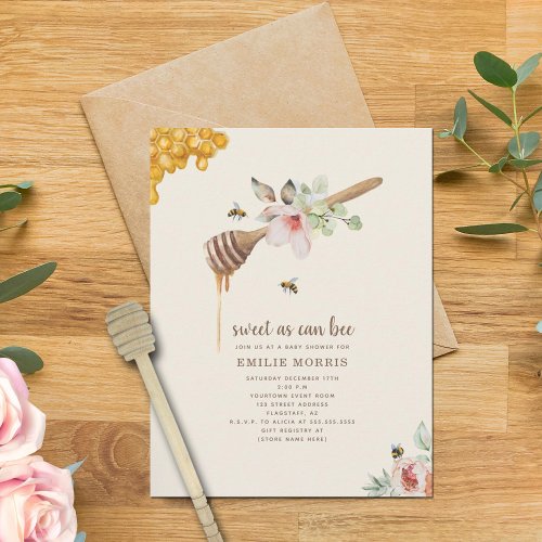 Sweet As Can Bee Honey Floral Baby Shower Invitation