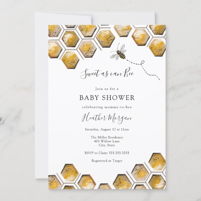 Sweet as can Bee Honeycomb Baby Shower Invitation (Front)