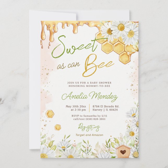 Sweet As Can Bee Honeycomb Baby Shower Sprinkle In Invitation (Front)