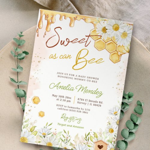 Sweet As Can Bee Honeycomb Baby Shower Sprinkle Invitation
