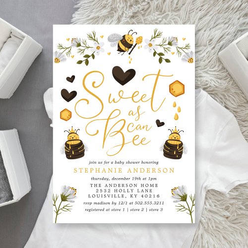 Sweet As Can Bee Honeycomb Bumblebee Baby Shower Invitation