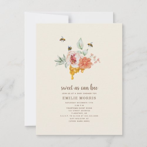 Sweet As Can Bee Honeycomb Floral Baby Shower Invitation