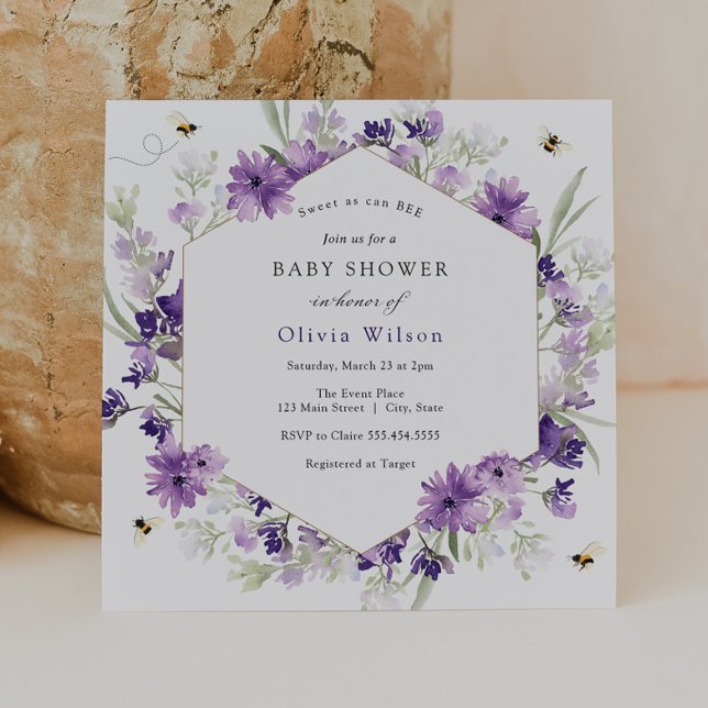 Sweet as Can Bee Lavender Baby Shower Invitation (Creator Uploaded)
