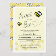Sweet as can Bee Light Yellow Baby Shower Invitation