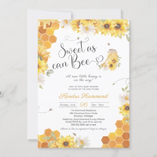 Sweet as can Bee Little Honey Bee Baby Shower Invitation