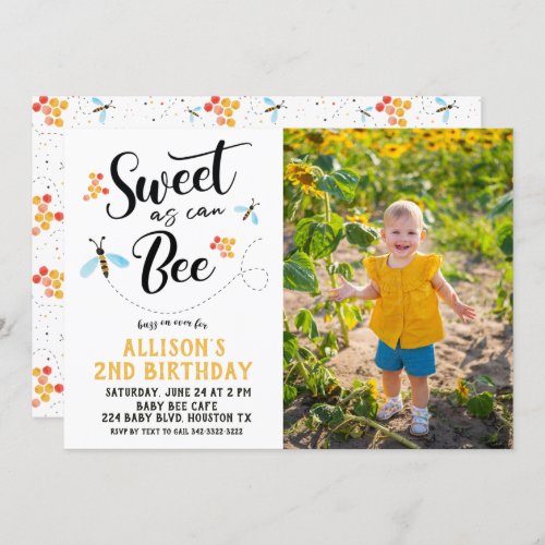 Sweet as can Bee Photo Birthday Invitation