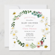 Sweet As Can Bee Pink Flower and Daisy Baby Shower Invitation