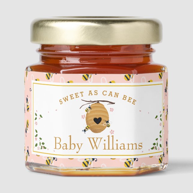 Sweet as can Bee Pink Gold Baby Shower Honey Jar Favors (Front)
