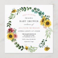 Sweet As Can Bee Pink Sunflower Baby Shower Invitation