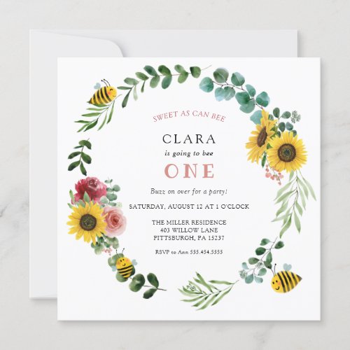 Sweet As Can Bee Pink Sunflower Birthday Invitation