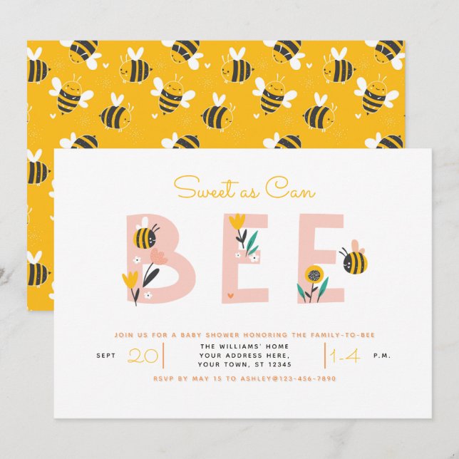 Sweet as Can Bee Quote Baby Shower Invitation (Front/Back)