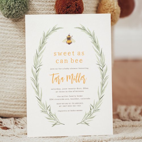 Sweet As Can Bee Rustic Gender Neutral Baby Shower Invitation