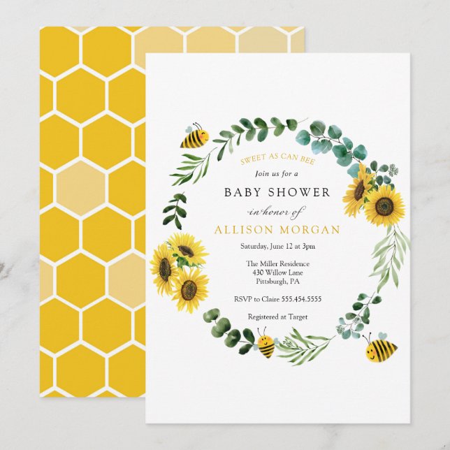 Sweet As Can Bee Sunflower Baby Shower Invitation (Front/Back)