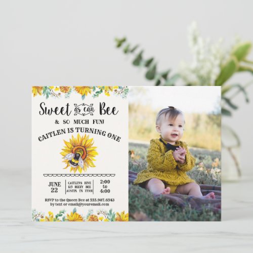 Sweet As Can Bee Sunflower Photo Invitation