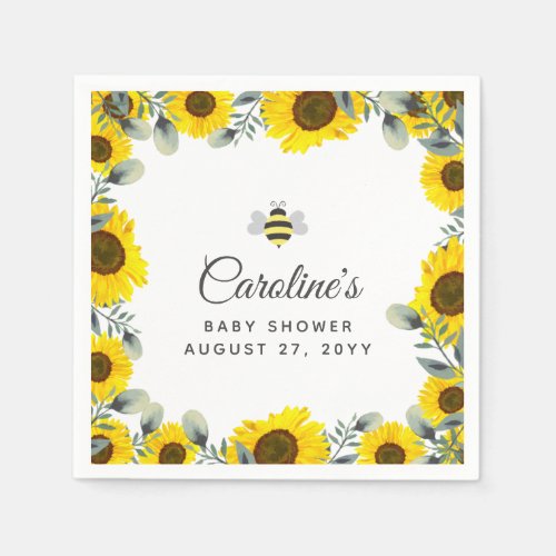 Sweet as can BEE Sunflowers Eucalyptus Baby Shower Napkins