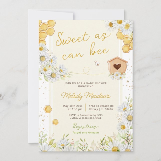 Sweet As Can Bee Sweet Yellow Summer Spring Baby Invitation (Front)