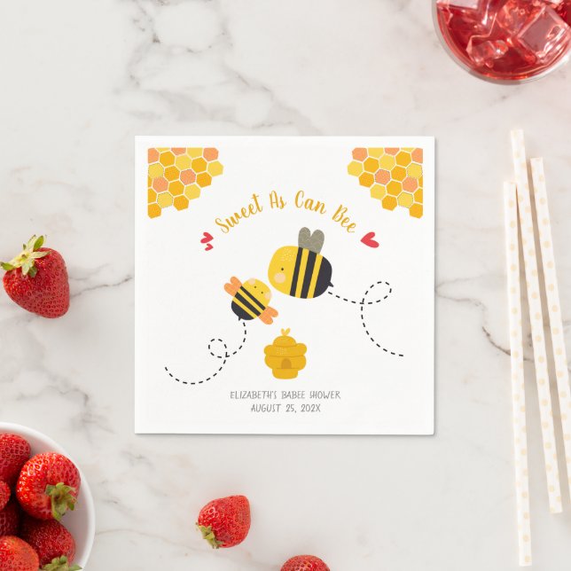Sweet As Can Bee Themed Cute Kawaii Baby Shower Napkins (Insitu)