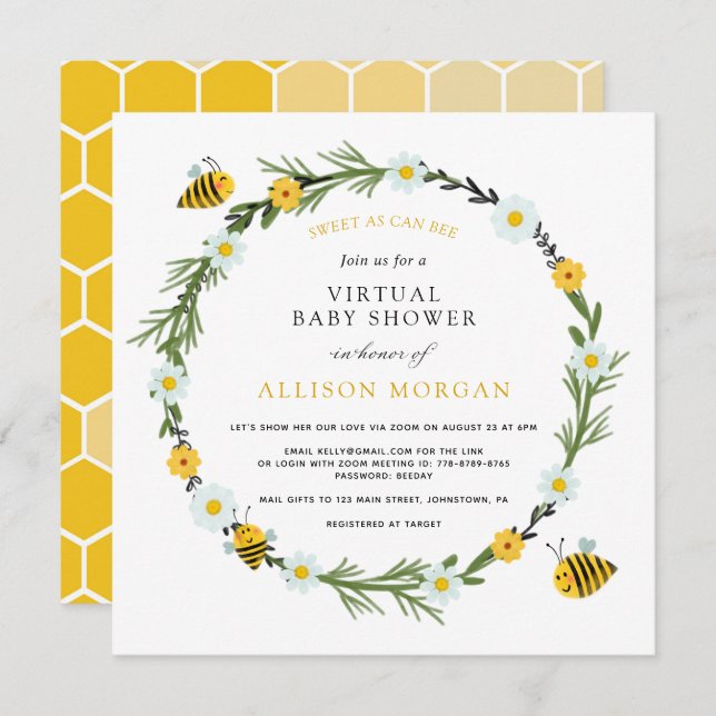 Sweet As Can Bee Virtual Baby Shower Invitation (Front/Back)