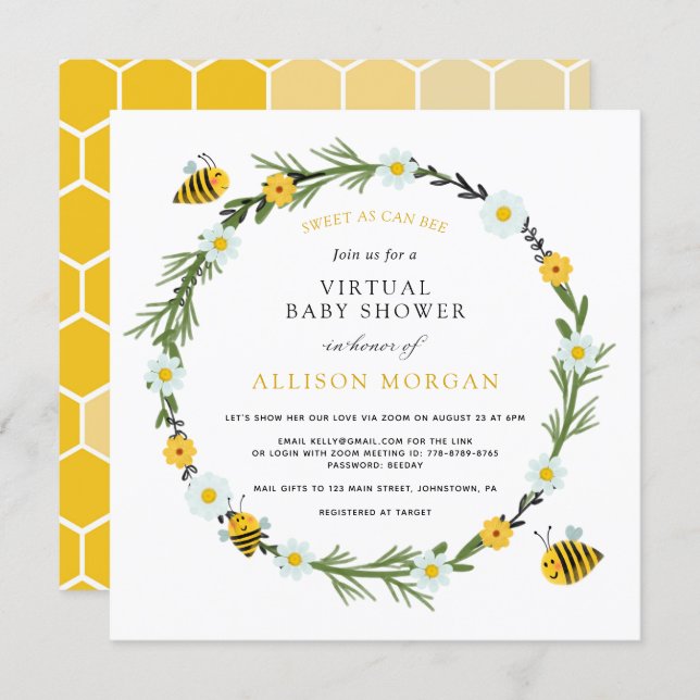 Sweet As Can Bee Virtual Baby Shower Invitation (Front/Back)