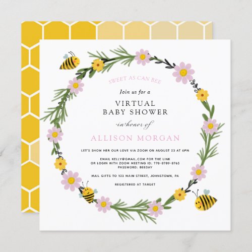 Sweet As Can Bee Virtual Baby Shower Invitation