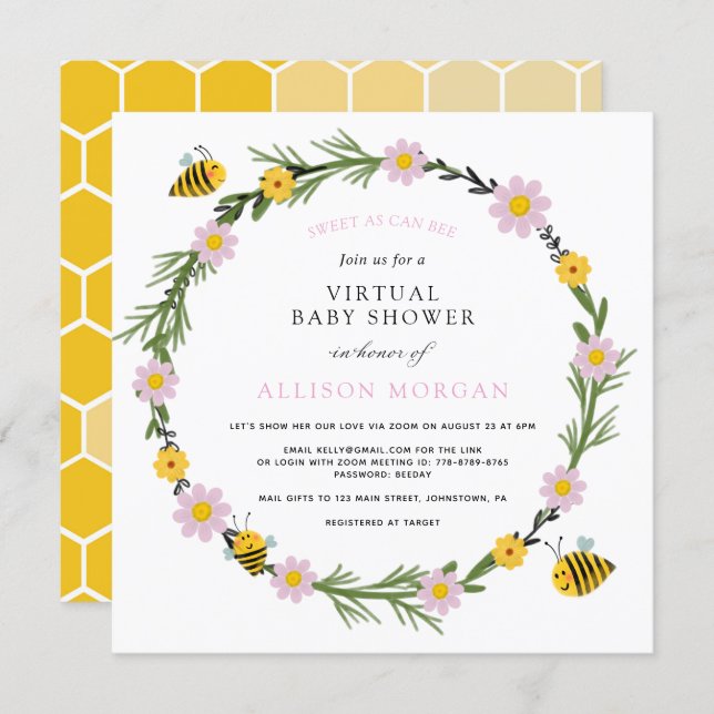 Sweet As Can Bee Virtual Baby Shower Invitation (Front/Back)