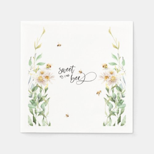 Sweet As Can Bee Watercolor Floral Honeybee Napkins