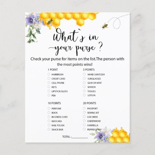 Sweet as can Bee What is in your purse Paper Sheet