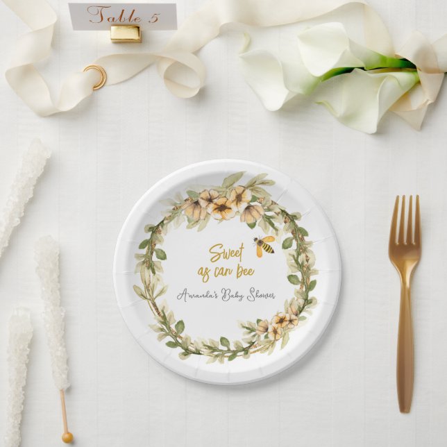 Sweet As Can Bee White Baby Shower  Paper Plates (Wedding)