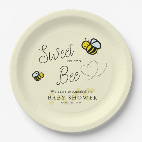 Sweet as can Bee Yellow Baby Shower Paper Plates