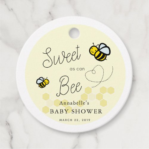 Sweet as can Bee Yellow Baby Shower Thank You Favor Tags