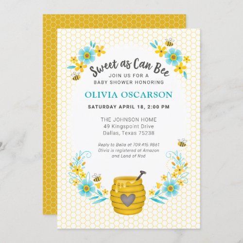 Sweet as Can Bee Yellow Boy Baby Shower Invitation
