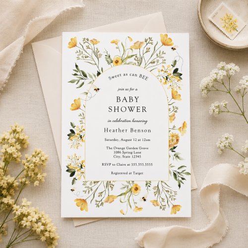Sweet as Can Bee Yellow Floral Arch Baby Shower Invitation