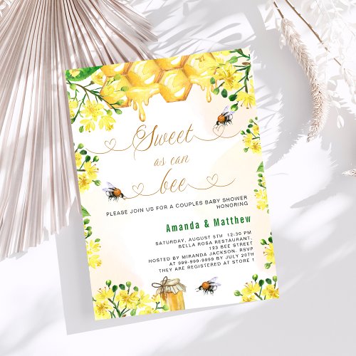 Sweet as can bee yellow floral couples Baby Shower Invitation