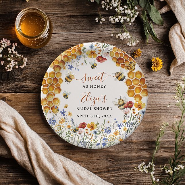 Sweet As Honey Bee Wildflowers Chic Bridal Shower Paper Plates (Sweet As Honey Bee Wildflowers Chic Bridal Shower Paper Plates)