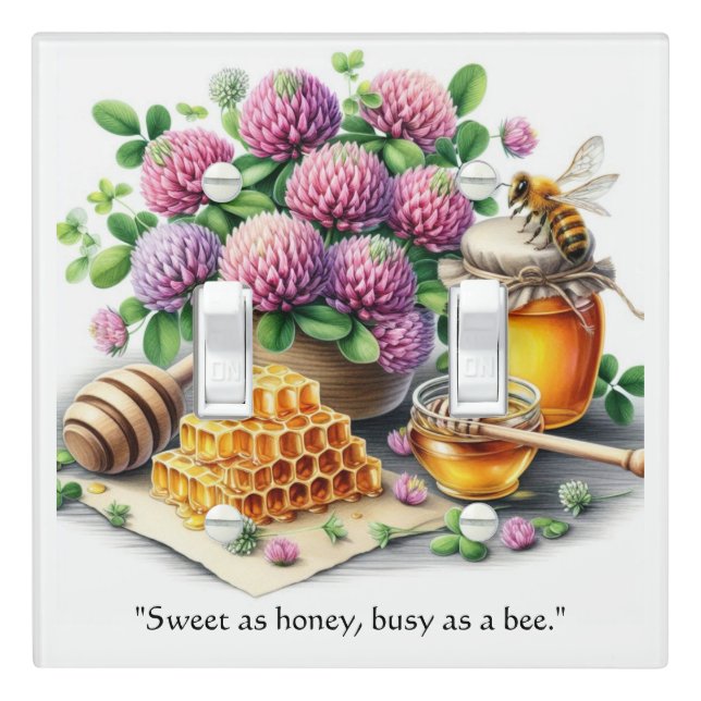 Sweet As Honey Clover and Bee Light Switch Cover (In Situ)