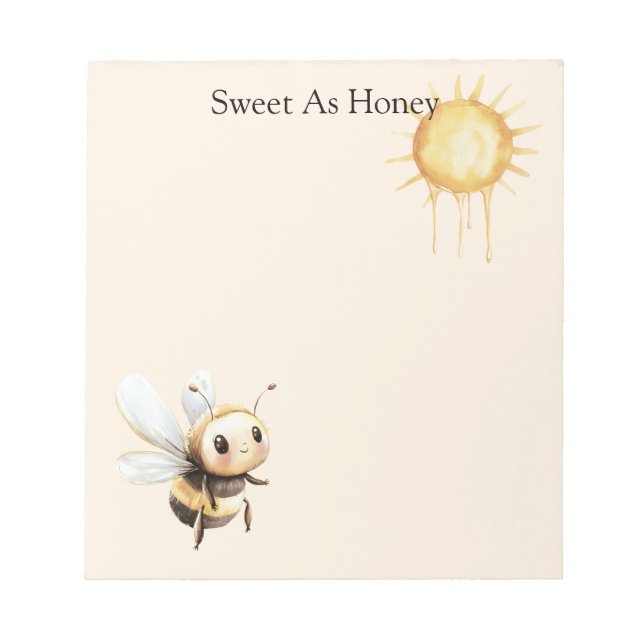 Sweet As Honey Sun Cute Happy Bee Notepad (Front)