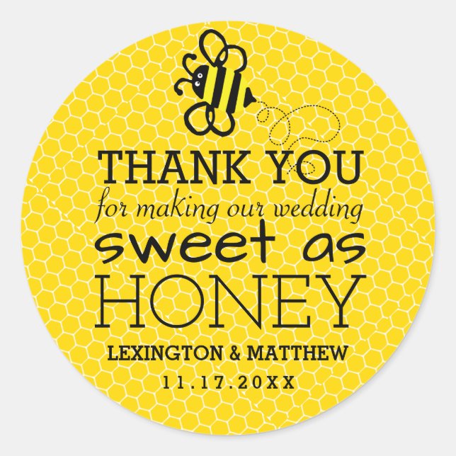 Sweet As Honey Wedding Favor  Classic Round Sticker (Front)