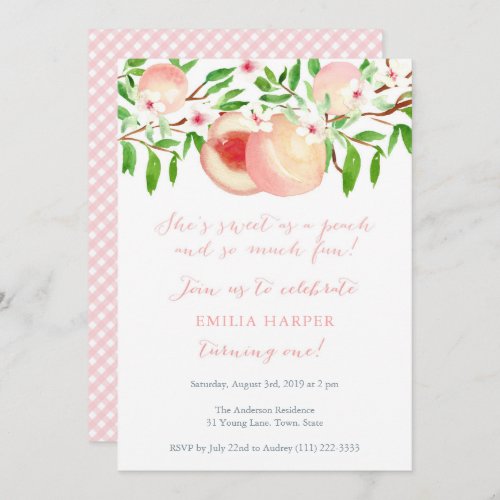Sweet as Peach and so much fun 1st Birthday Party Invitation