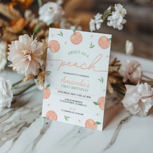 Sweet As Peach Birthday Invitation