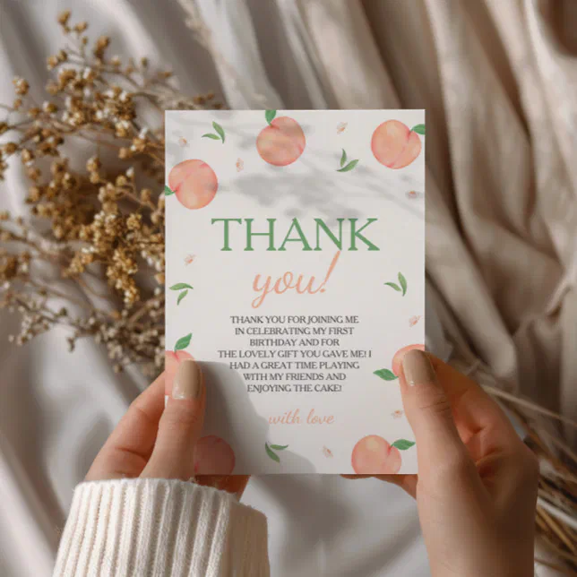 Sweet As Peach Birthday Thank You Card | Zazzle