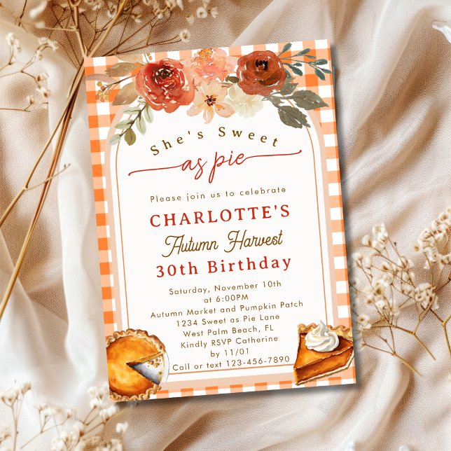 Sweet As Pie Harvest Fall Themed Birthday Party Invitation (Creator Uploaded)